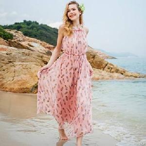Bohemian Style Elegant Chiffon Long Sand Dress Pink Blue