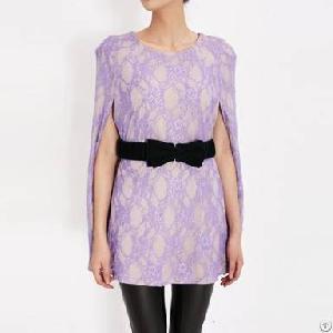 Cape Shaped Lace Embellished New Dresses Purple