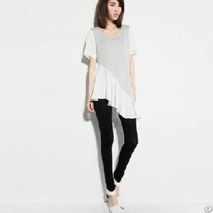 Chiffon Lap Long Tee Shirts For Women Grey