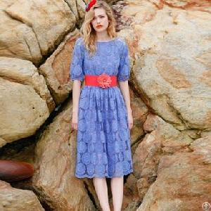 Elegant Hollow Sunflower Round Collar Long Dress