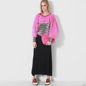 Elegant Stripes Chiffon Splicing Loose Blouse Rose