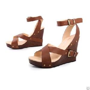 Hot Sale Rivets Buckles Wedges Sandals Coffee Black