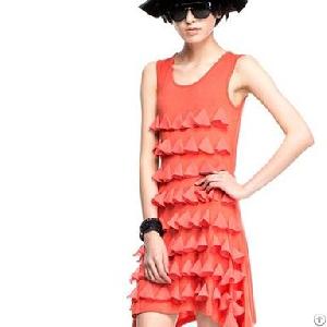 Irregular Lap Cake Layered Dresses Orange