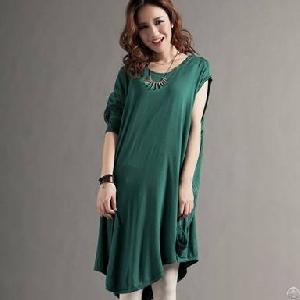 Korean Irregular Sleeve Round Collar Dress Deep Green Black