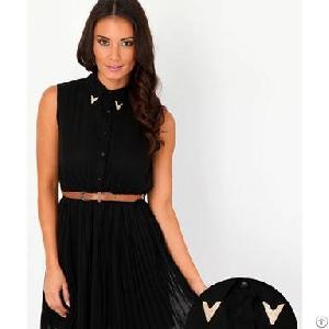 metal embellished collar chiffon dress