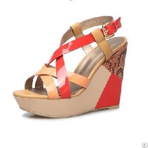 Newly Color Matching Wedge Sandals Watermelon Red