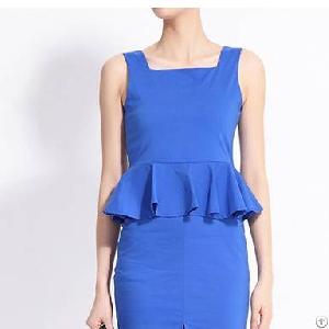 Ol Pattern Ruffle Lap Dresses Wholesale Blue Black