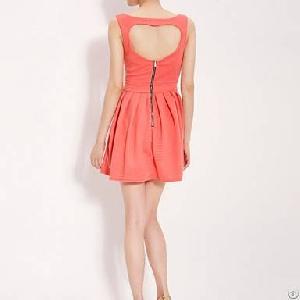 Pleated Sleeveless Above Knee Short Backless Dresses Orange