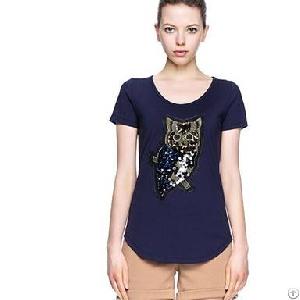 Round Collar Animal Print T-shirts Navy