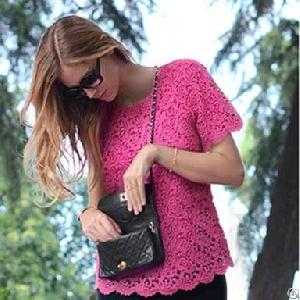 round collar short sleeve lace rose