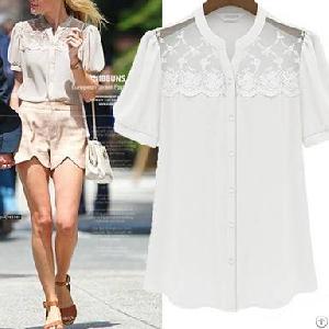 stand collar match lace blouse pink