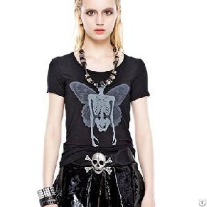 Stylish Skull Print On T-shirts Black Grey Rose