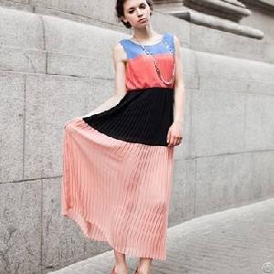 Sweet Color Matching Sleeveless Dress For Women