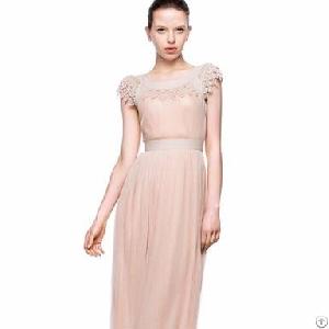 Western Chiffon Short Sleeve Floor Length Dress Pink