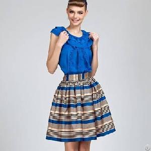 Western Elegant Stripes Two Pieces Suit Blue Green