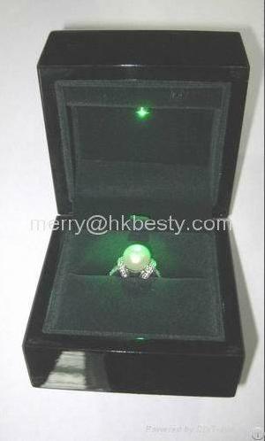 Black Finish Diamond Ring Box With Blue Led Lighting