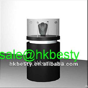Luxury Black Round Glass Tower Pedestal For Name Brand Jewelry Store