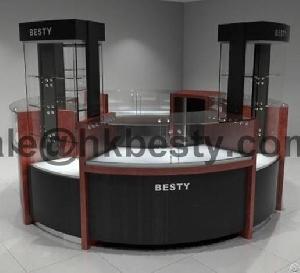 Round Luxury Jewelry Display Kiosk / Shopping Mall Kiosk Display Showcase