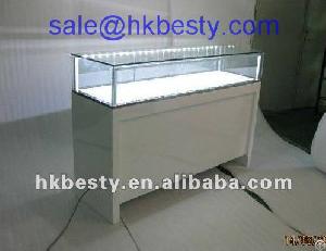 White Lacquered Jewelry Cabinet Showcase With High Power Led Light