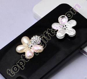 Flower Pearl Rhinestone Cabochon Metal Mirror Decoration