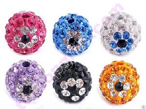 Flower Rhinestone Clay Shamballa Beads