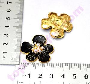 Pearl Pistil Flower Rhinestone Cabochon Car Metal Decoration