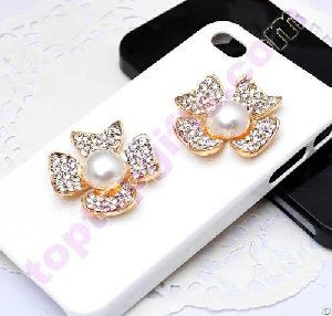 Pearl Pistil Flower Rhinestone Cabochon Phone Cover Decoration