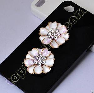 Rhinestone Pistil Double Petals Flower Metal Cabochon