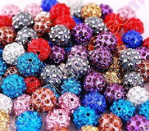 Round Metal Rhinestone Shamballa Beads