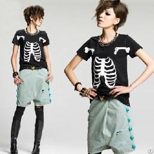 2013 Hot Sale Bone Printed Ladies Short Sleeves T Shirt