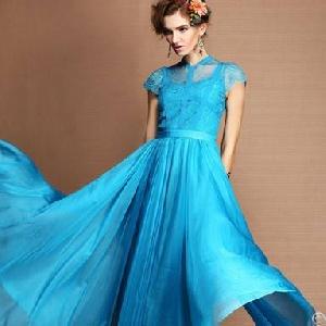 2013 New Chiffon Long Party Dress Sky Blue Rose