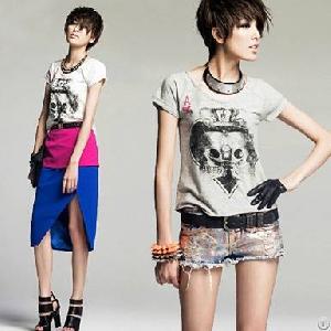 2013 New Summer Skull Poker Printed Shirt Short Sleeves