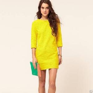 All Match Bright Color Quarter Sleeve Dress Yellow