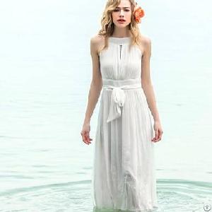 Chiffon Elegant Sleeveless Long Dress White