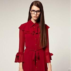 Chiffon Falbala Decorate Red Dresses For Girls