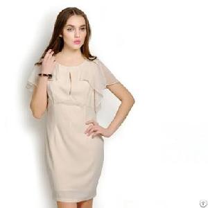 Elegant Charming Hollow Sleeved Short Dress Beige