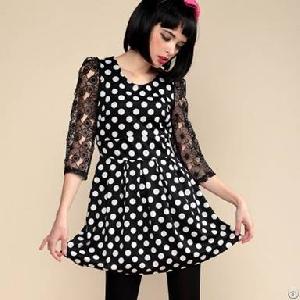 Elegant Charming Perspective Dots Dress Polka Dot Dress Black Apricot