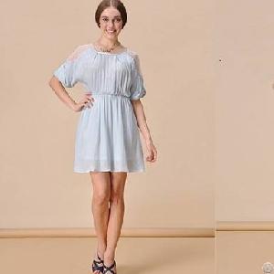 Elegant Fashion Montage Round Collar Dress Blue Black Pink