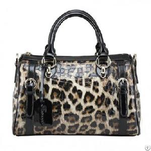 Fashion Leopard Leather Handbag Vintage Women Bags