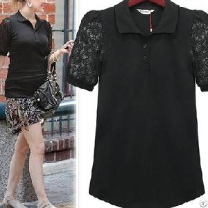 Graceful Lace Sleeve T-shirt Black