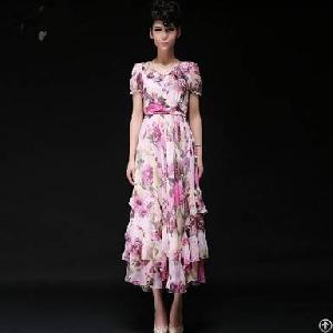 High Quality Bohemian Slim Flower Printed Long Dress