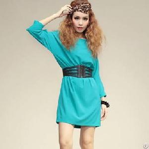 Hot Sale Bat Sleeve Off Shoulder Long Sleeved Dresses Green