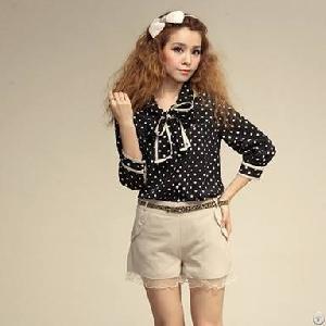 Korean Style Black Polka Dot Blouse