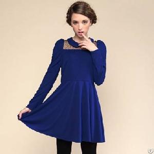 korean version sleeve sapphire blue dress