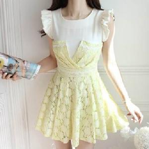 Korean Version Mini Lace Dress Yellow