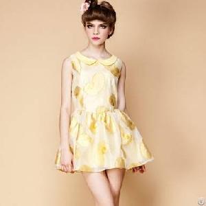 Luxurious Embroidery Sleeveless Dress For Women Yellow