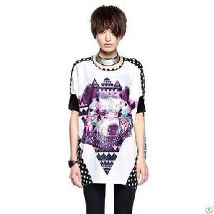 New Summer Big Bear Printed Batwing Sleeve T Shirt