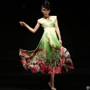 Newly Elegant Major Lotus Green Long Chiffon Dress