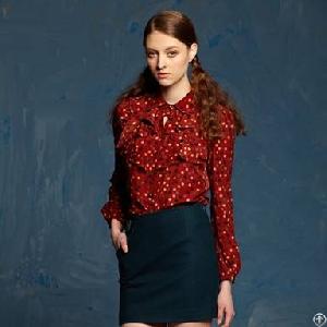 Retro Dots Newly Elegant Long Sleeve Blouse Wine Red