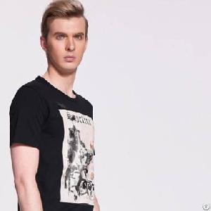 Round Collar Short Sleeve Soft Cotton T-shirts Black